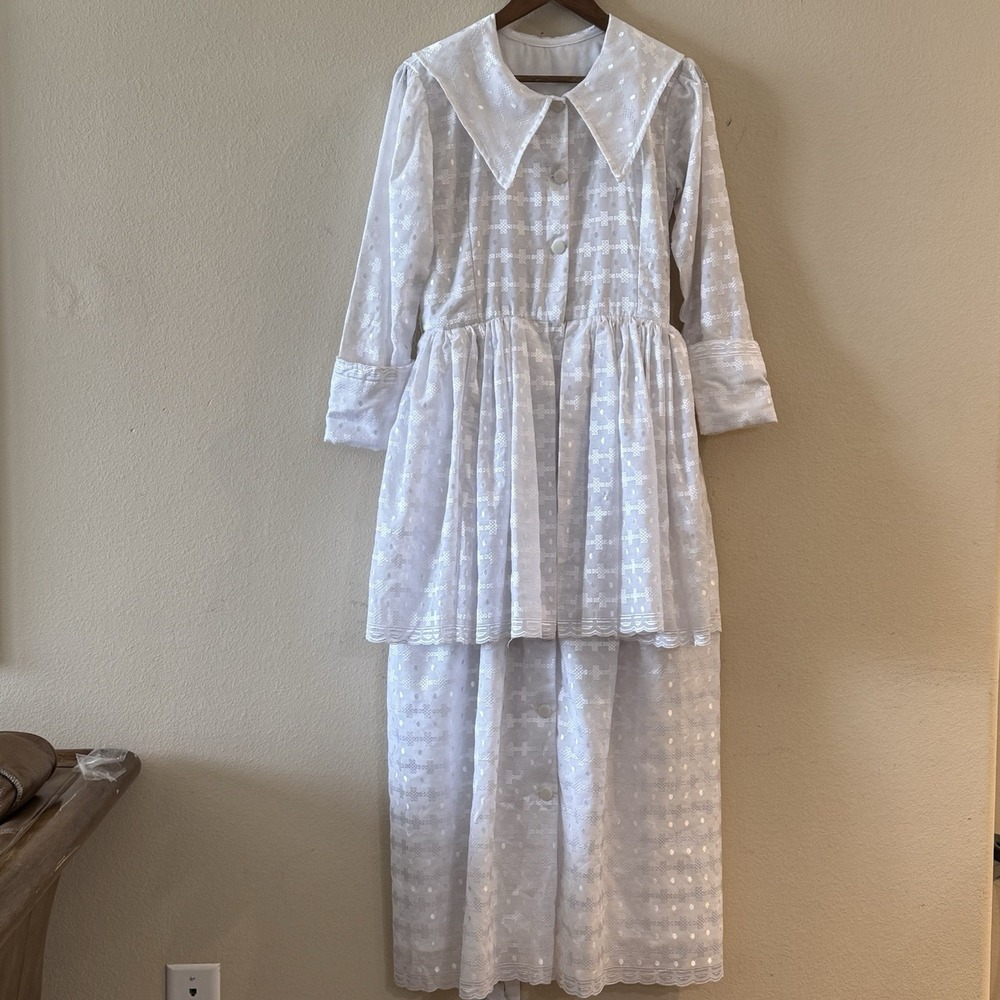 Vintage White Prairie Maxi Dress Victorian Cottagecore Retro Bridal Romantic